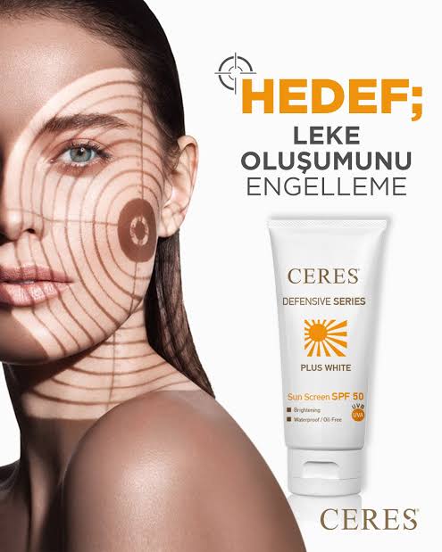 Ceres Plus White Sun Screen SPF 50 50ml Lekeye meyilli ciltler için özel TinyWhite kompleksli, yağsız ve suya dayanıklı SPF 50 içerikli güneş kremidir. Paraben, oksibenzon ve parfüm içermez. Homojen cilt tonu ve güçlü UV koruması sağlar. Fiziksel koruması yüksek güneş koruyucudur.