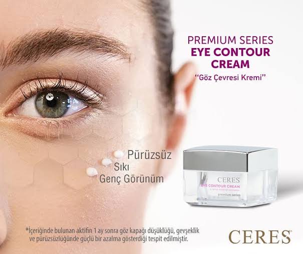 Ceres Eye Contour Cream 20 ml Kırmızı kar yosunu (Red Snow Algae), Genistein, hyaluronik asit, hodan yağı ve A + C + E vitaminleri içeren zengin formüllü göz çevresi kremi; kırışıklıkları azaltır, elastikiyet kazandırır, koyu halkaları aydınlatır ve lifting etki sağlar.