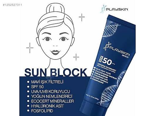 Playskin Sun Block SPF50+ 100 ml Playskin Sun Block SPF50+, UVA ve UVB ışınlarına karşı yüksek koruma sağlar. Hafif yapısı, nemlendirici etkisi ve leke karşıtı içeriği ile tüm cilt tiplerine uygundur. Günlük kullanım için idealdir.