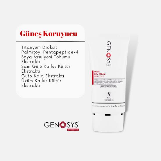 Genosys Multi Sun Cream (MSC) SPF 40 (Geniş Spektrumlu, Yüksek Koruma Sağlayan UV Güneş Kremi – SPF 40) 🔹 Genosys Multi Sun Cream SPF 40 – Geniş spektrumlu UVA/UVB koruması, antioksidan destekli, hafif ve yağsız formüllü güneş kremi. Hassas ve karma ciltler için ideal. #SPF40 #güneşkoruyucu #günlükkoruma #GenosysMSC