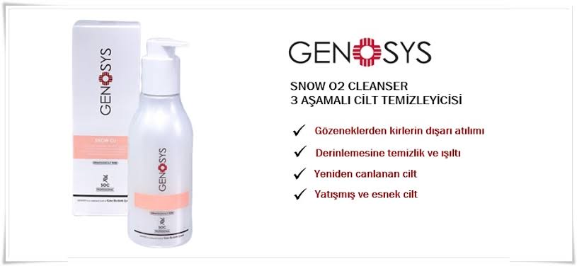 Genosys Snow O2 Cleanser (Temizleyici) Oksijenle köpüren yüz temizleyici jel. Gözenekleri derinlemesine arındırır, cildi canlandırır ve taze bir his bırakır. Sabah-akşam kullanım için idealdir.